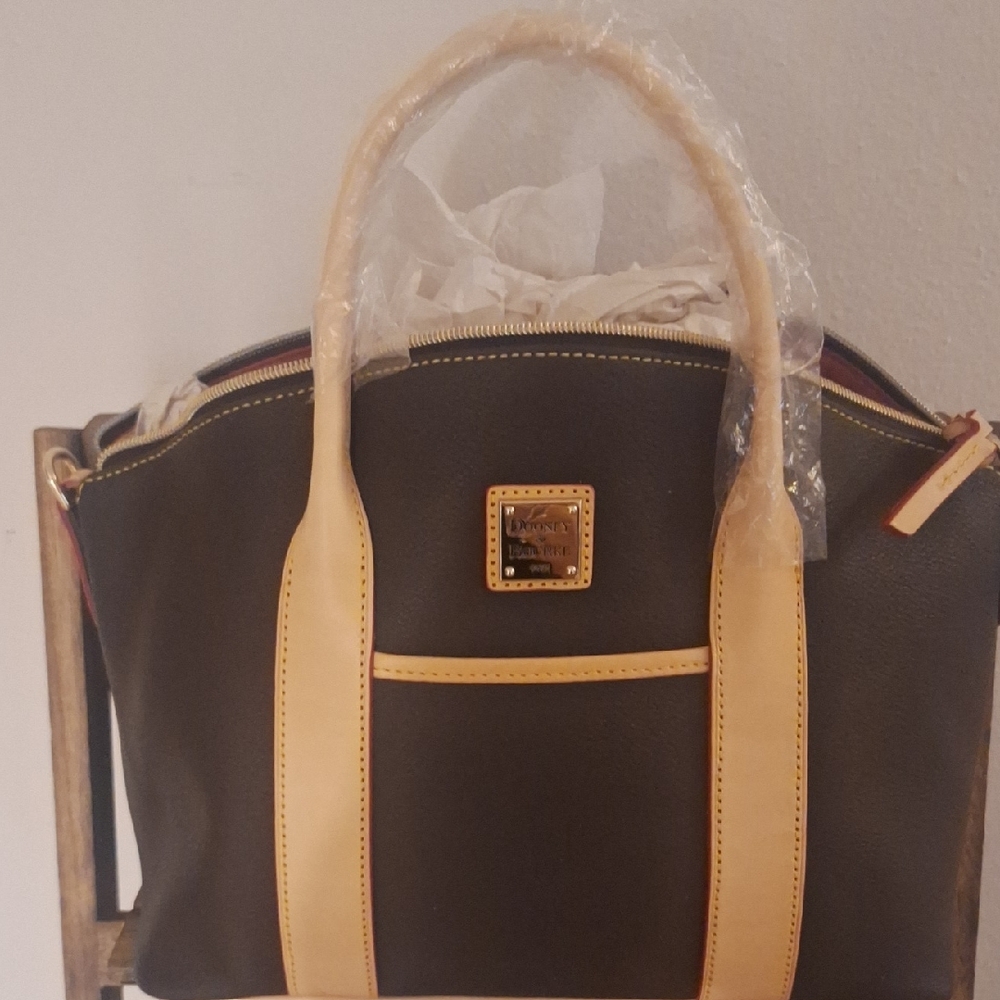 Dooney & Bourke Carly Madelaine Brown Tote with Tan Accents
